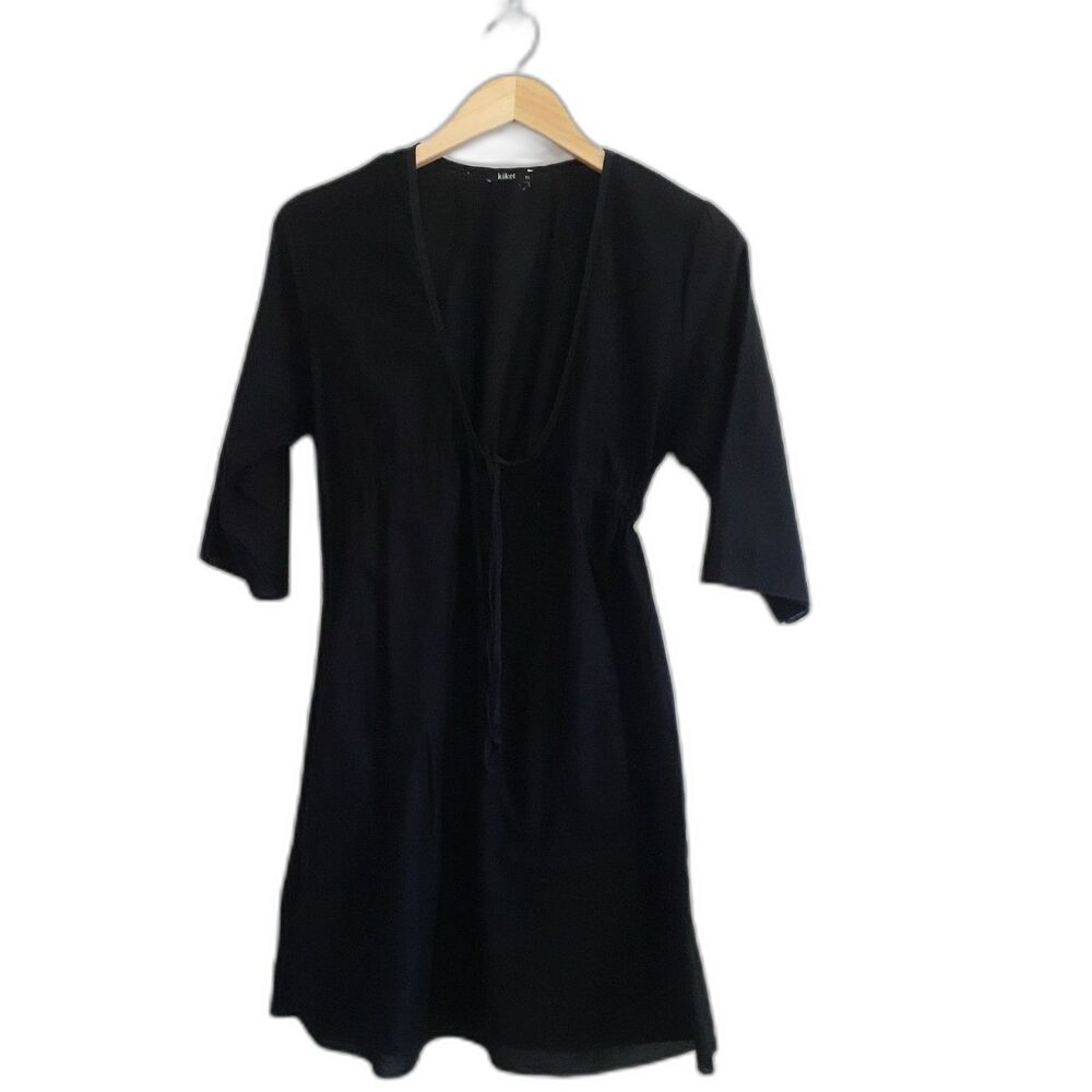 Kiket Women's  Lightweight Solid Black Empire Waist Drawstring Tunic Fits S-M